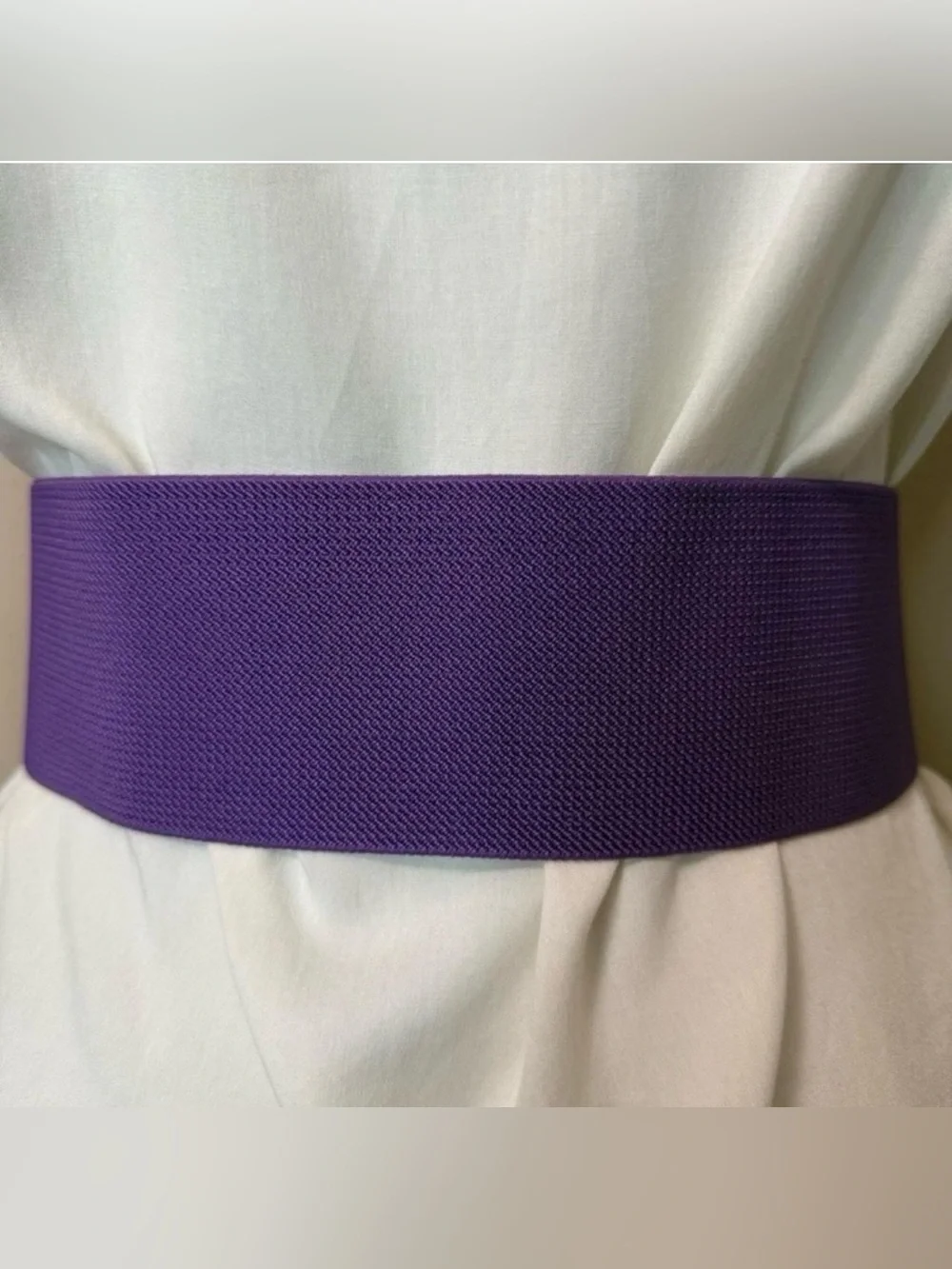 Purple statement satin flower wide elastic waistband belt